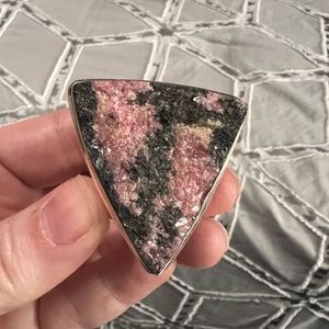 Sterling silver raw rhodonite gemstone ring